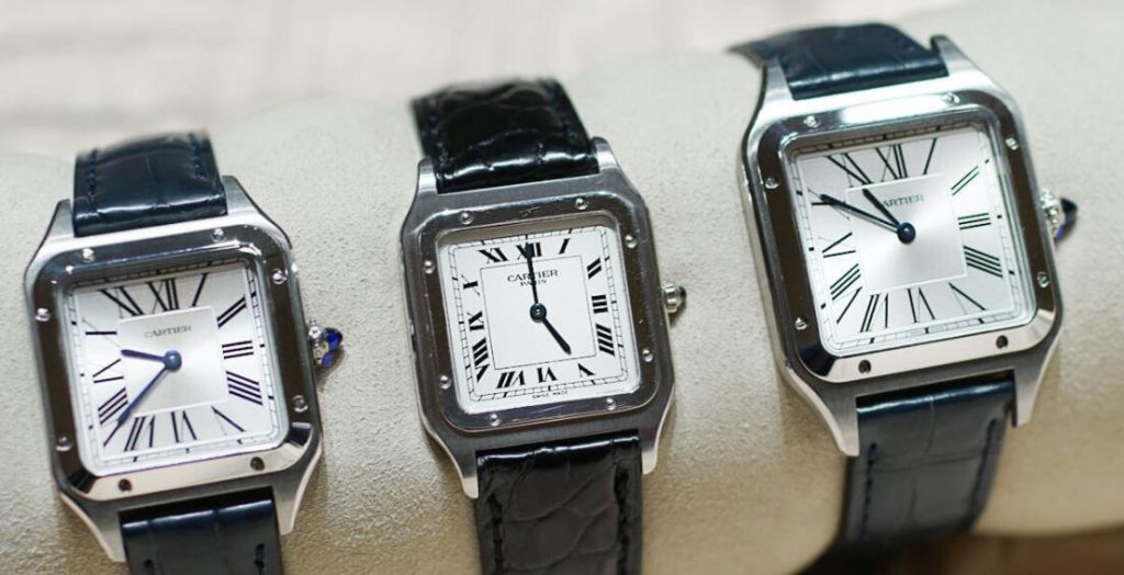 The stainless steel fake Cartier watches have white dials.